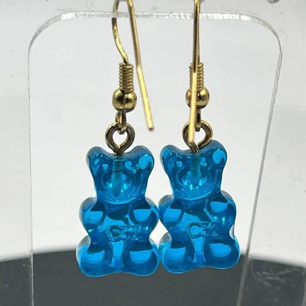 Crystal Haze Designer Nostalgia Blue Resin  Bear Earrings Azure Repaired Dangles